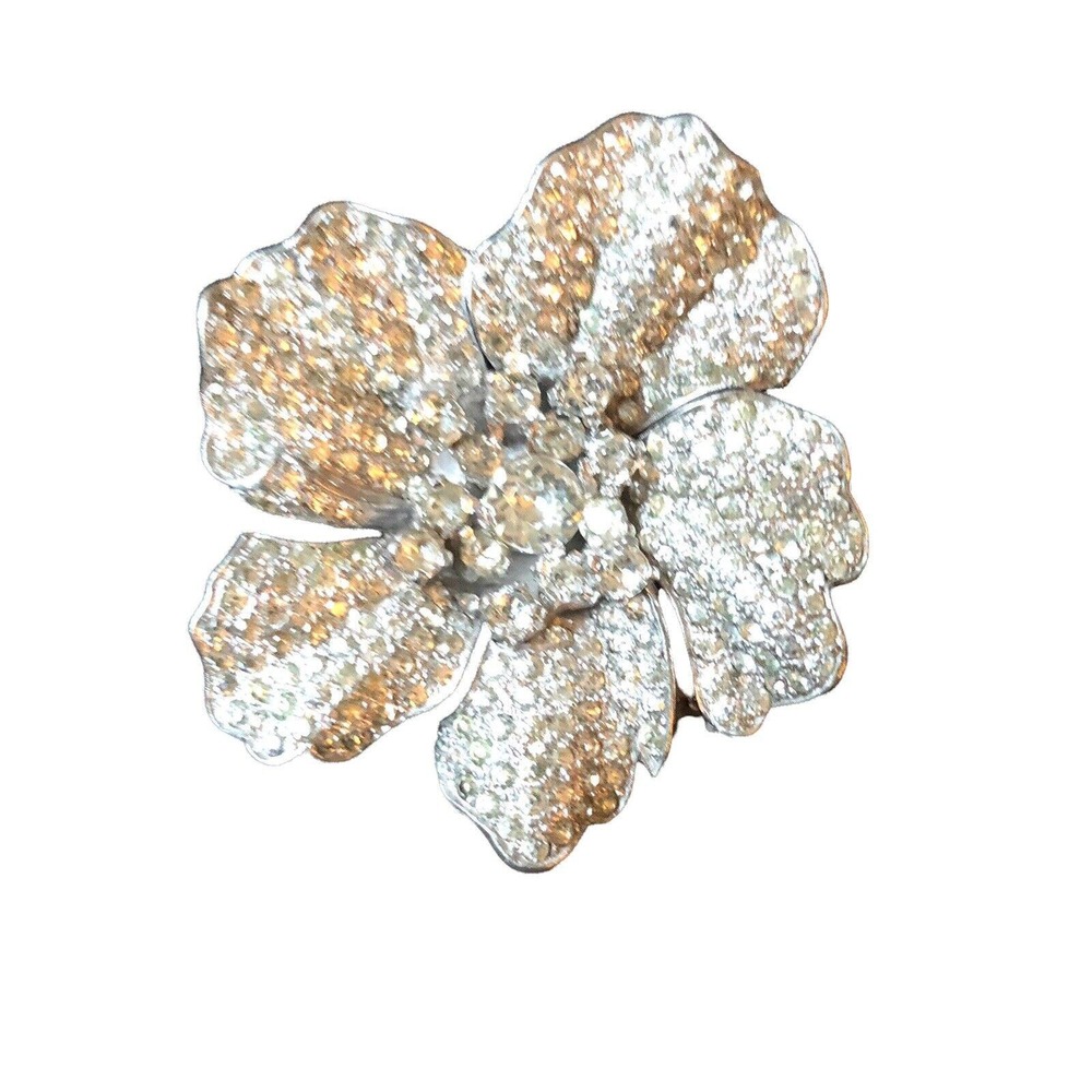 Vintage 1950's Large Rhinestone Encrusted Highly Detailed Floral Brooch Perfect
